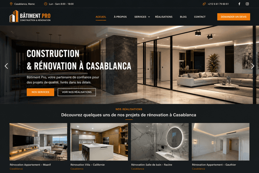 Capture d'écran du site Bâtiment Pro — Casablanca, Maroc — version mobile