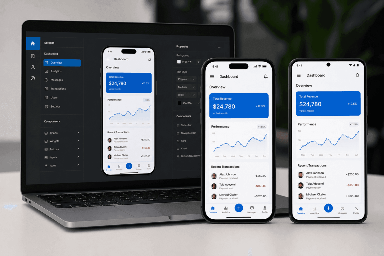 Applications mobiles iOS et Android avec interface professionnelle