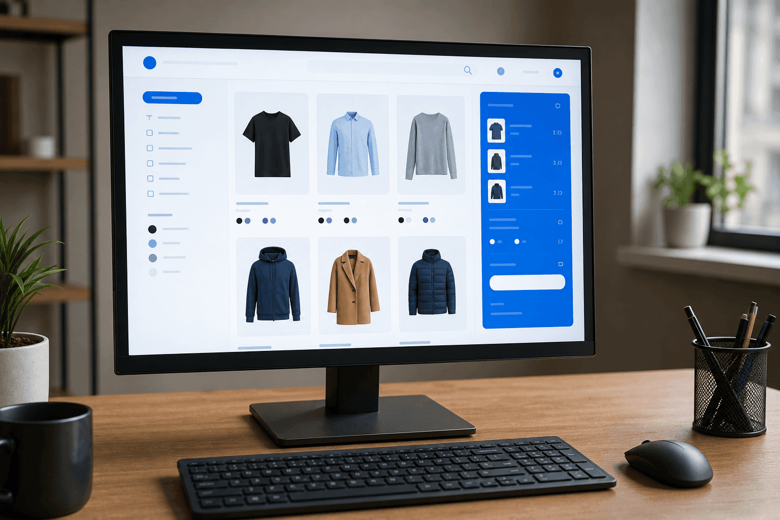 Interface e-commerce avec catalogue produits et panier