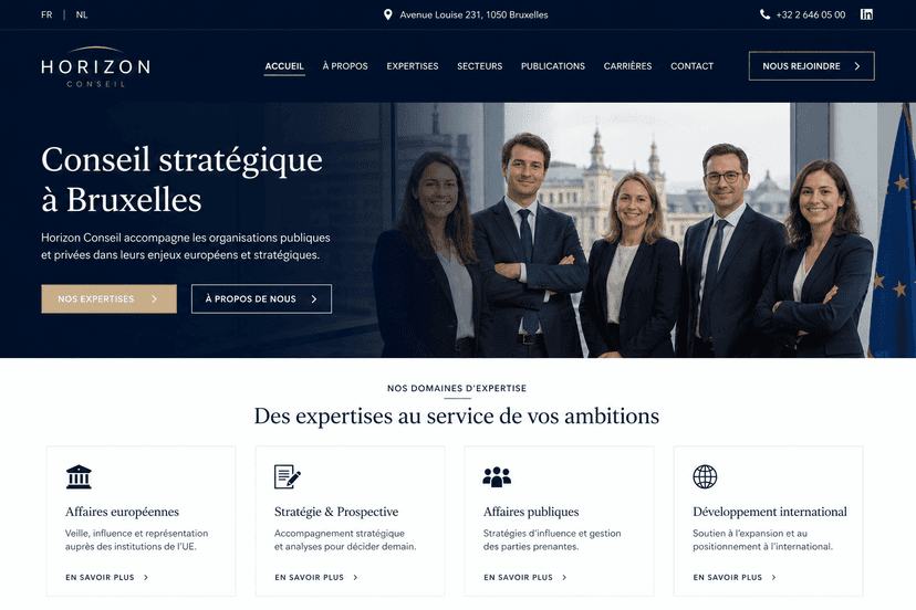 Site Cabinet H-Conseil Expertise — Bruxelles, Belgique — version mobile