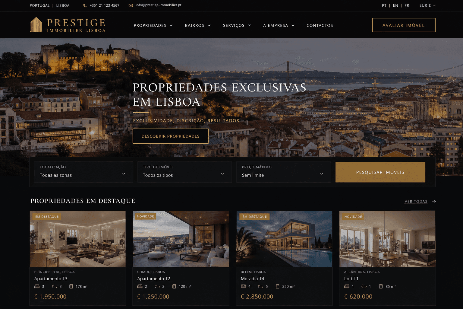 Capture d'écran de Prestige Immobilier — Lisbonne, Portugal