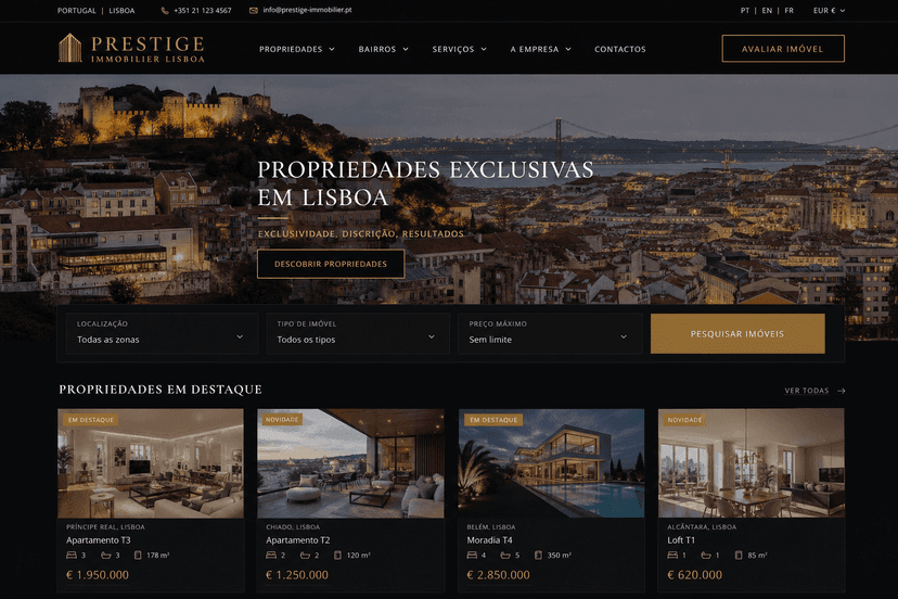 Capture d'écran de Prestige Immobilier — Lisbonne, Portugal — version mobile